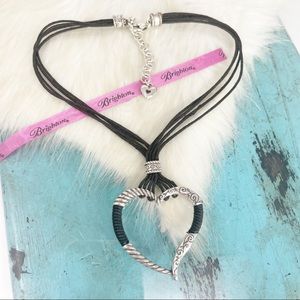 Brighton Heritage Heart Silver Black Cord Necklace